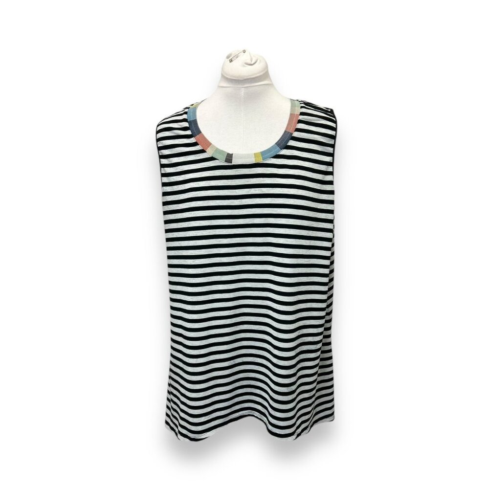 Avenue Women’s Plus Sleeveless Top Multicolor Neck Trim Black/White Stripe 18/20